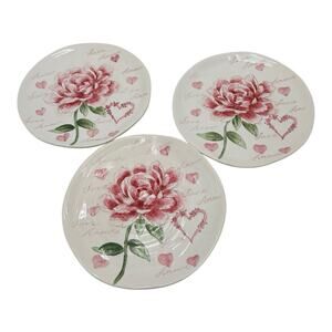 Maxcera Amour Salad Plate -9” Peonies Roses Pink Love Hearts EUC Price per Plate